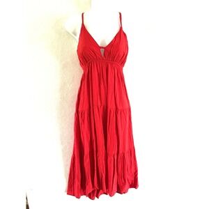 Y2K Indie Babydoll Boho Chic Festival Summer Resort Casual Midi Dress Red Medium